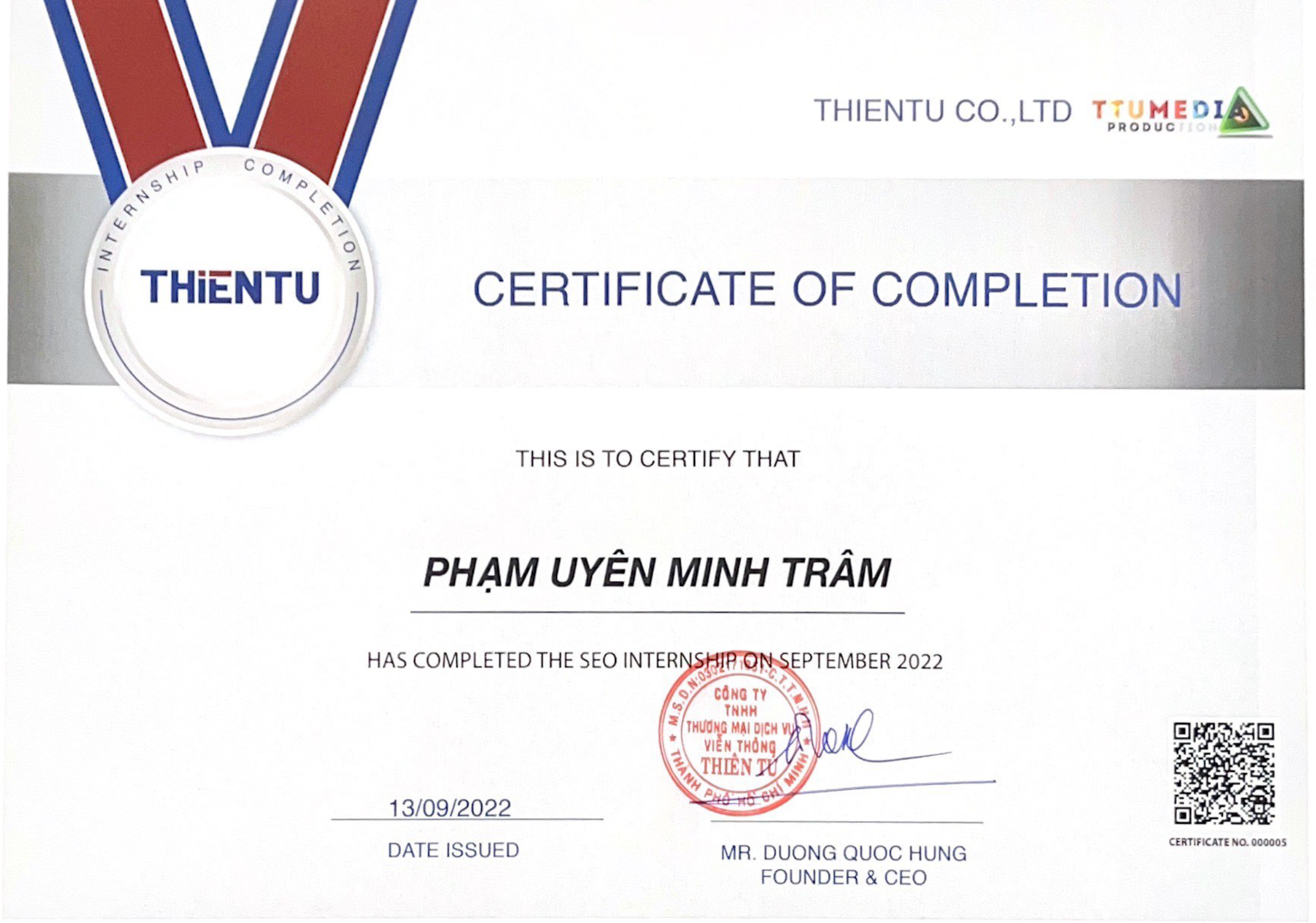 Read more about the article Phạm Uyên Minh Trâm Internship Completion Certificate 000005