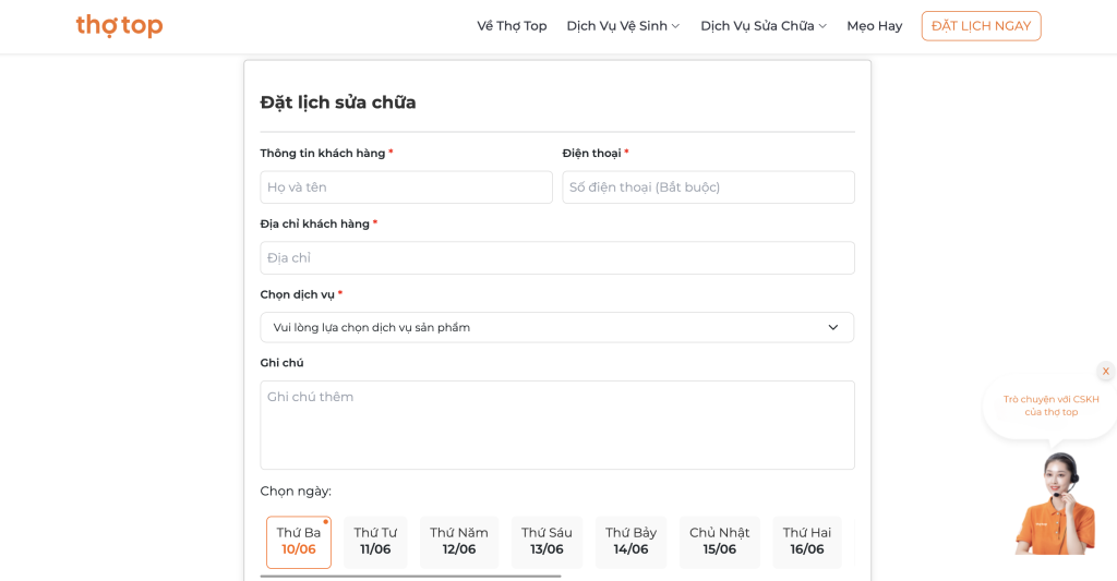 Đặt lịch vệ sinh máy lạnh tại Thợ Top